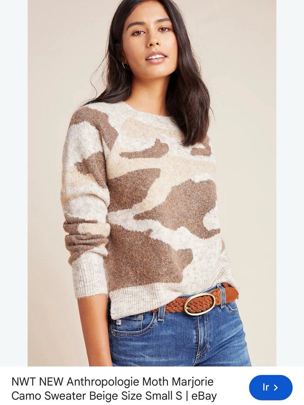 Moth Marjorie Camo Crewneck Sweater - Beige and Brown
